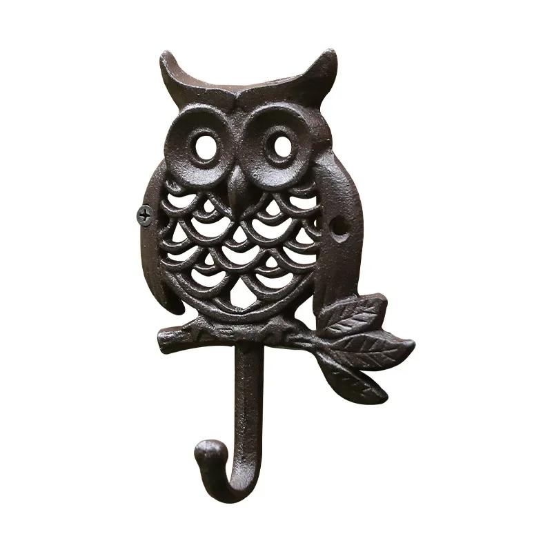 Hollow Owl Hook Wall Hanging Decoration Home Foyer Clothes Couple Cast Iron Black Wrought Iron Garden Courtyard Wall Decoration
