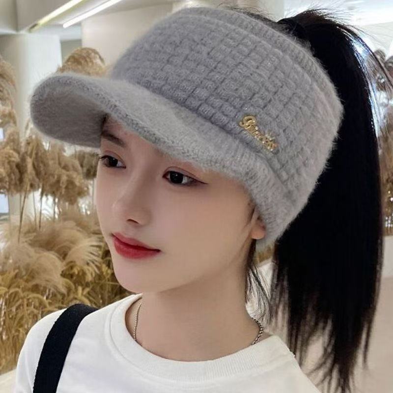 Women S Warm Ponytail Open Top Knit Hat Autumn Winter Versatile