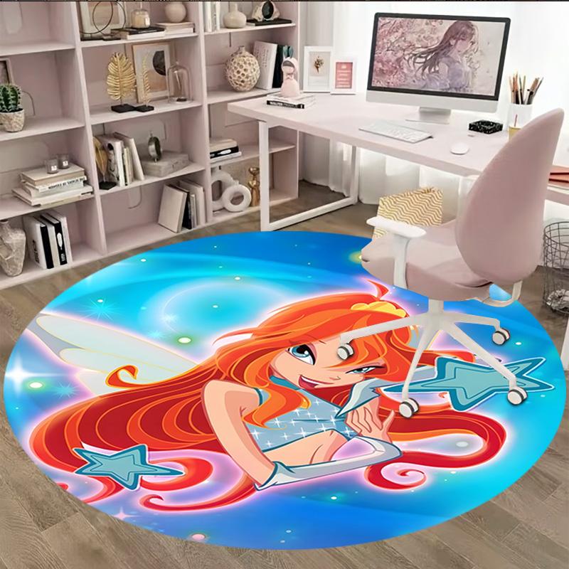 1pc Winx Club Carpet, Round Rug, Comfortable, Suitable for Entryways, Living Rooms, Office, And Bedrooms, Christmas Decoration