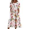 Dámské letní šaty s krátkým rukávem Ležérní květinový potisk Midi šaty s kulatým výstřihem a kapsami Splývavé plážové letní šaty do A