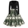 Women's Casual Christmas Print V Neck Vintage Dress for Holiday Party and Everyday Wear