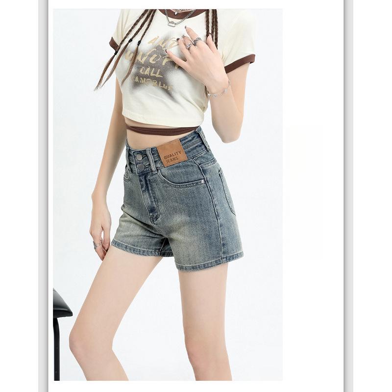 Retro Džínové šortky Dámské Letní Nové S Vysokým Pasem Zeštíhlující Slim Fit Malé Zeštíhlující Áčkového Střihu Široké Nohavice Horké Kalhoty