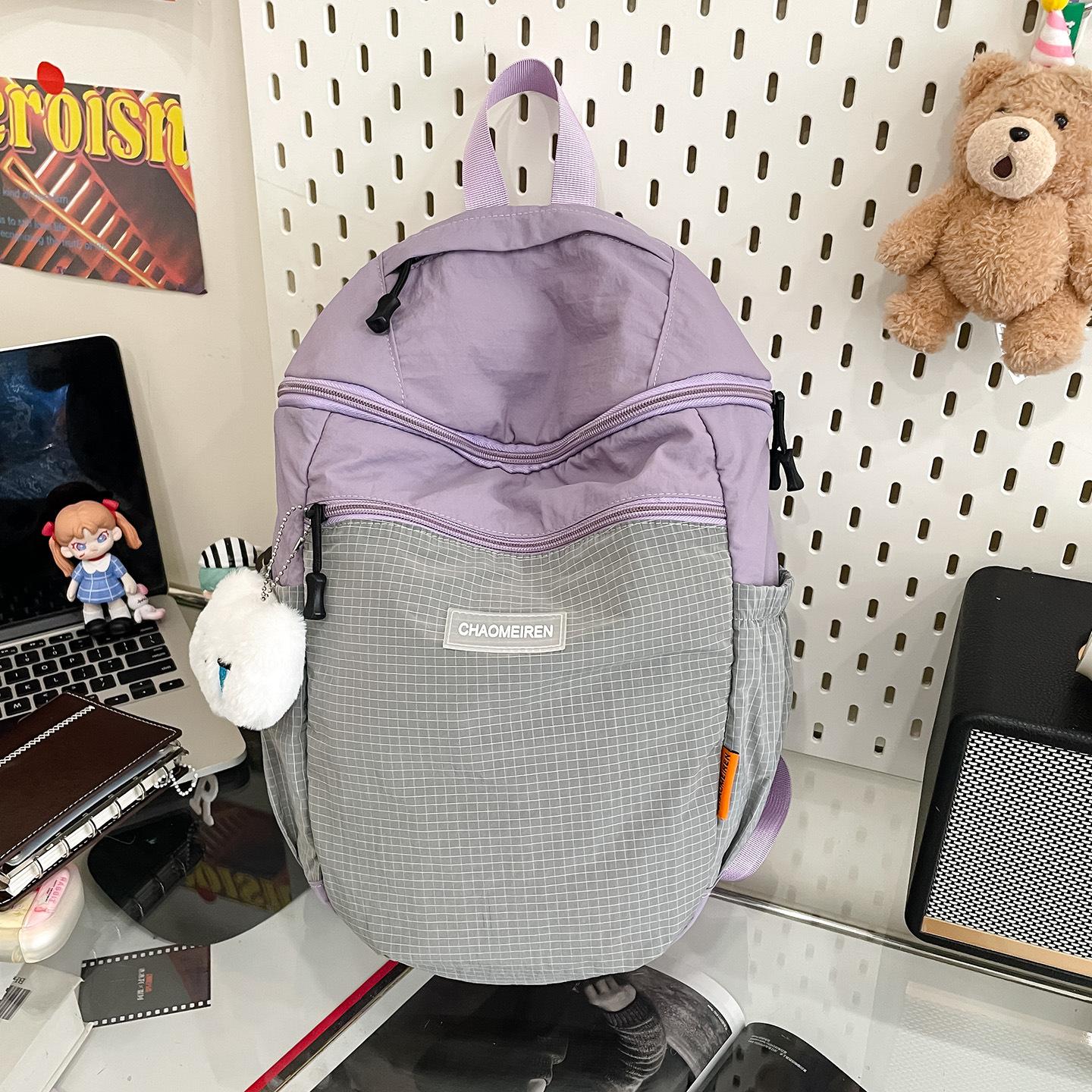 

Японский повседневный рюкзак женский 2025 новая мода контрастный цвет студенческий школьный рюкзак высокая ценность походный рюкзак светло-серый