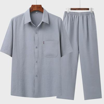 Camicia Estiva a Maniche Corte in Seta di Ghiaccio per Uomini di Mezza Età e Anziani
