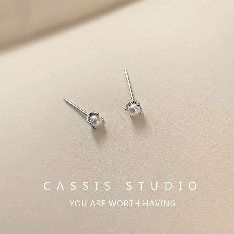 

Мини-серьги с жемчугом в японском стиле: Изысканные серьги-гвоздики с четырьмя когтями 925 Silver Needle