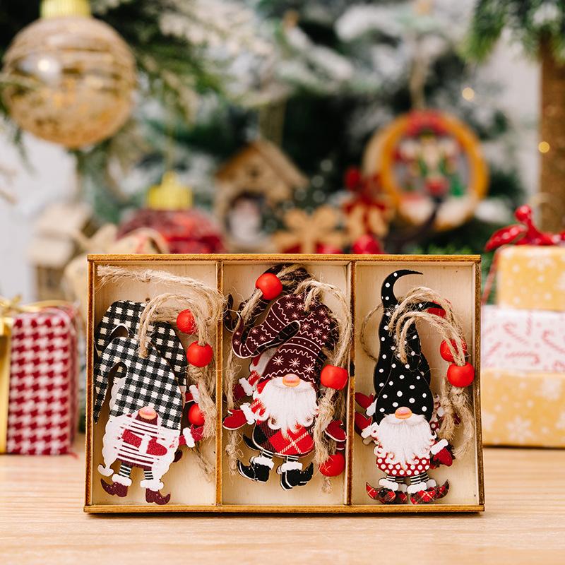 

9pcs/Box Christmas Supplies Home Decor Props Painted Cute Forest Man Pendants Christmas Gifts Santa Rudolph Wooden Pendants 1box