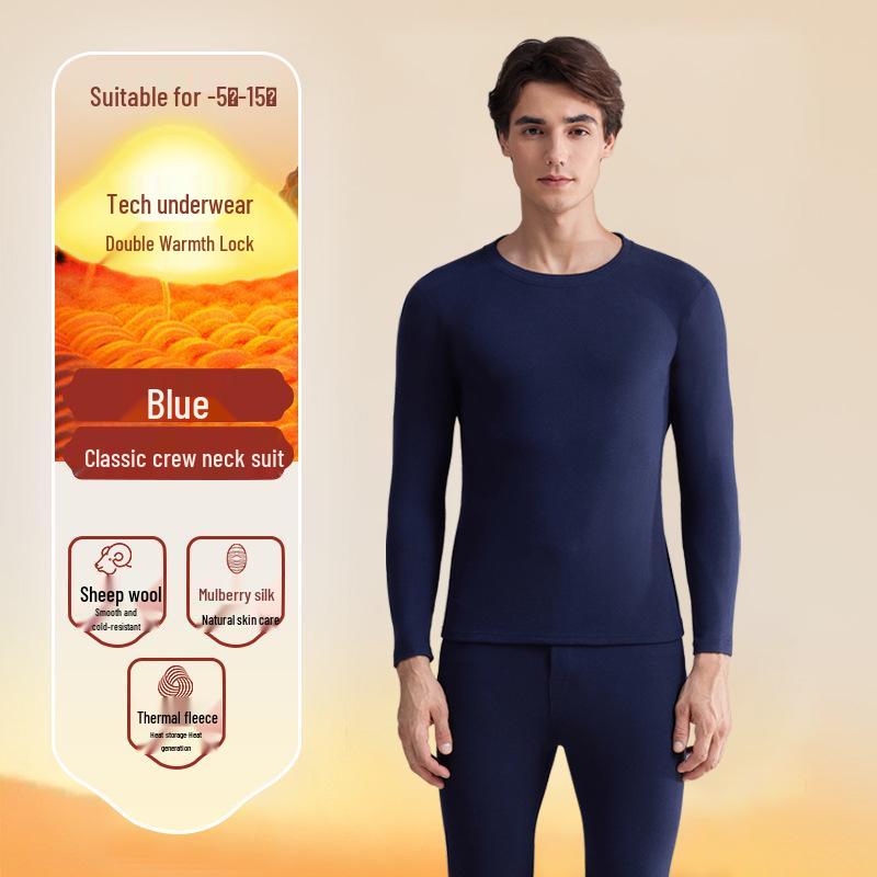 Men's Thick Lambswool Thermal Underwear Set - Velvet-Enhanced for Cold Protection, Heat Retention, and Autumn/Winter Comfort