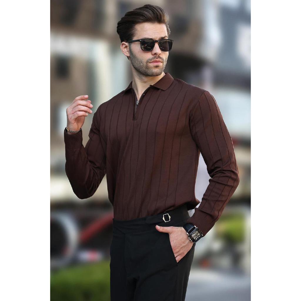 Black Polo Neck Zippered Knitted Sweater 7242