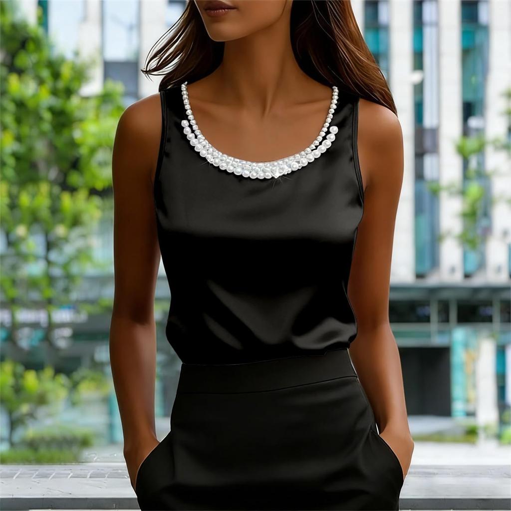 Women's Fashion Tank Top - Loose-Fit Sleeveless Underlayer Satin Casual Top