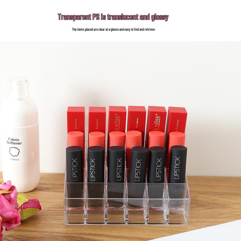 24-Compartment Transparent Lipstick & Lip Gloss Organizer for Vanity Display