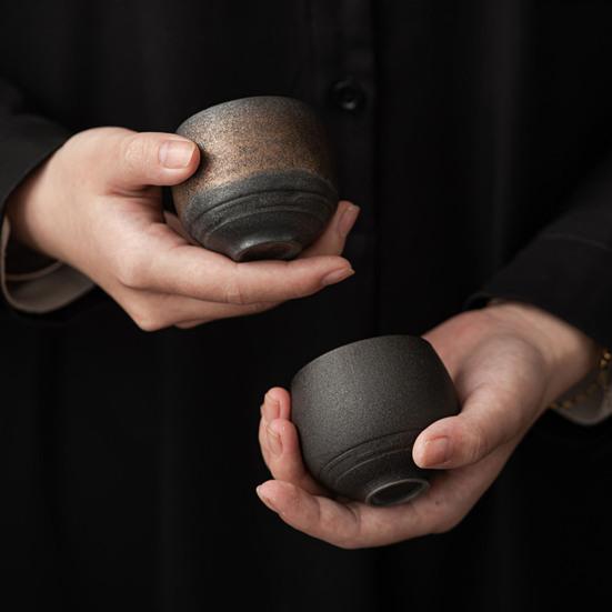 Handmade Stone Pottery Tea Cup Japanese Wabi Aesthetics Unique Texture Imperfection Coffee Dessert Cup Desk Decor
