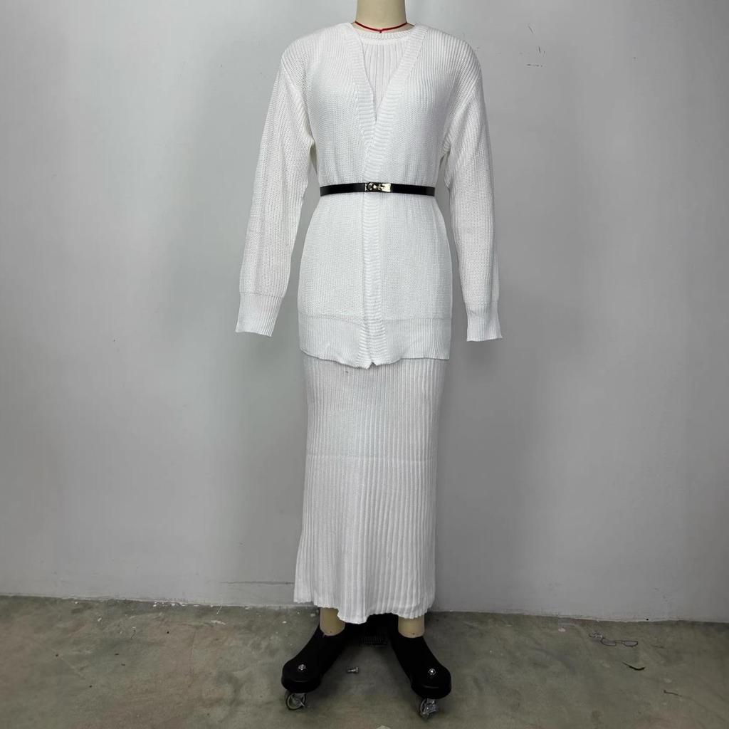 Russian Autumn/Winter Casual Round Neck Lazy Style Knitted Cardigan Set Dress