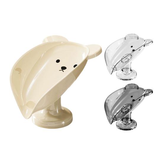 Soap Box Cartoon Bear Shape Anti-slip Soap Tray 45-degree Inclined Design Large Capacity Anti-Slip Suction Cup Soap Dish