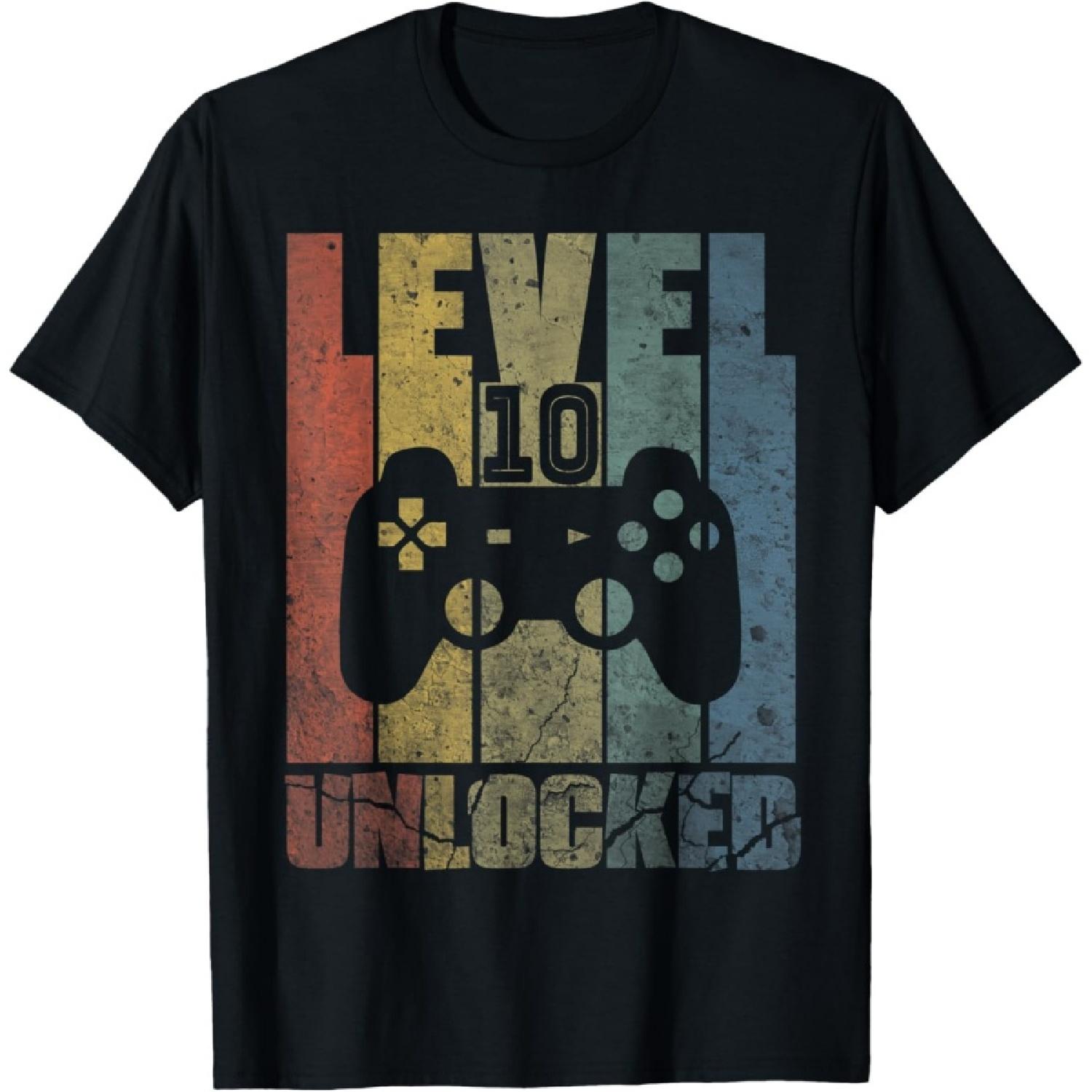 Level 10 Unlocked 10th Gamer Birthday For Boys 10 Years Old T-Shirt S
