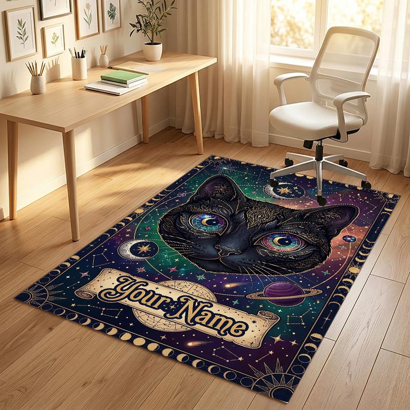 Cosmic Cat Theme Soft Crystal Velvet Rug Custom Name & Text Print Non Slip Floor Rug for Bedroom Living Room