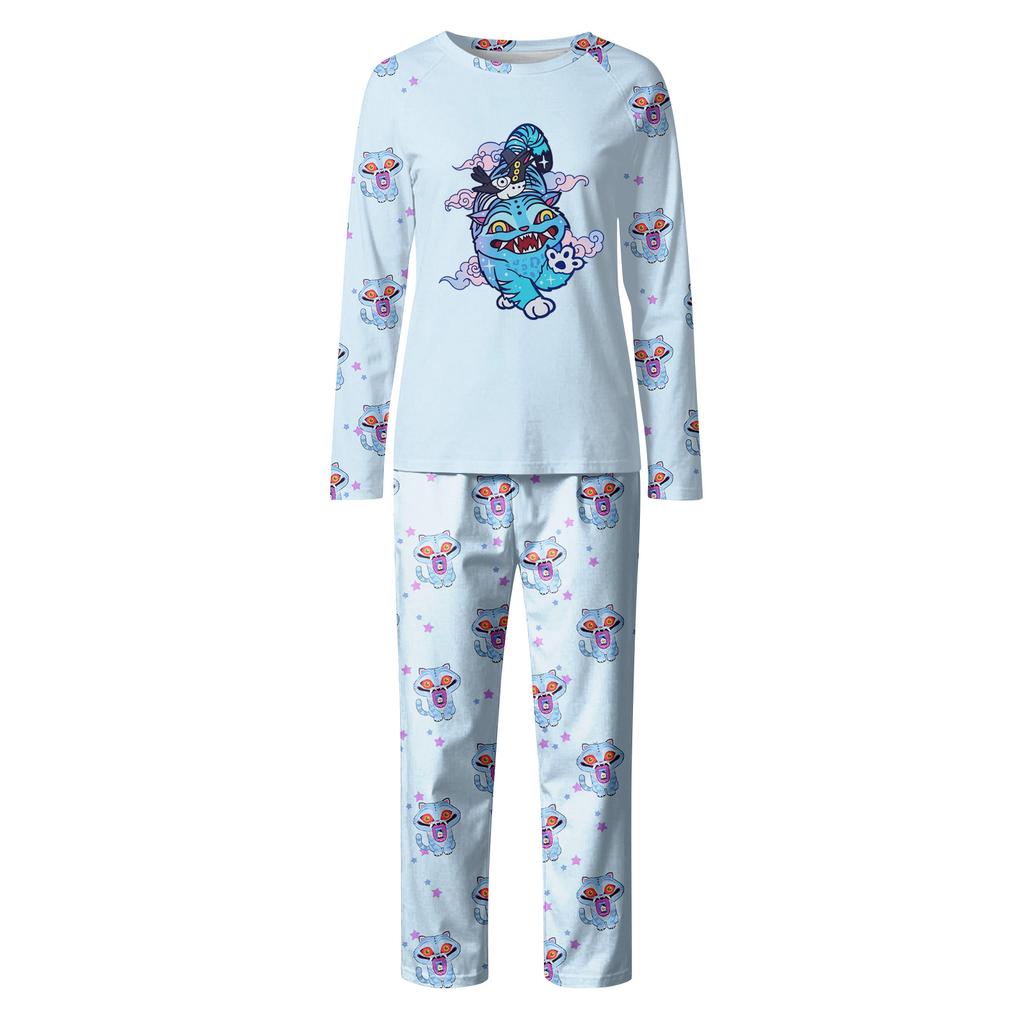 Çizgi Film Harfler Baskılı Aile Kombini Uzun Kollu Ebeveyn-çocuk Takımı Ev Giyim Takımı Sonbahar