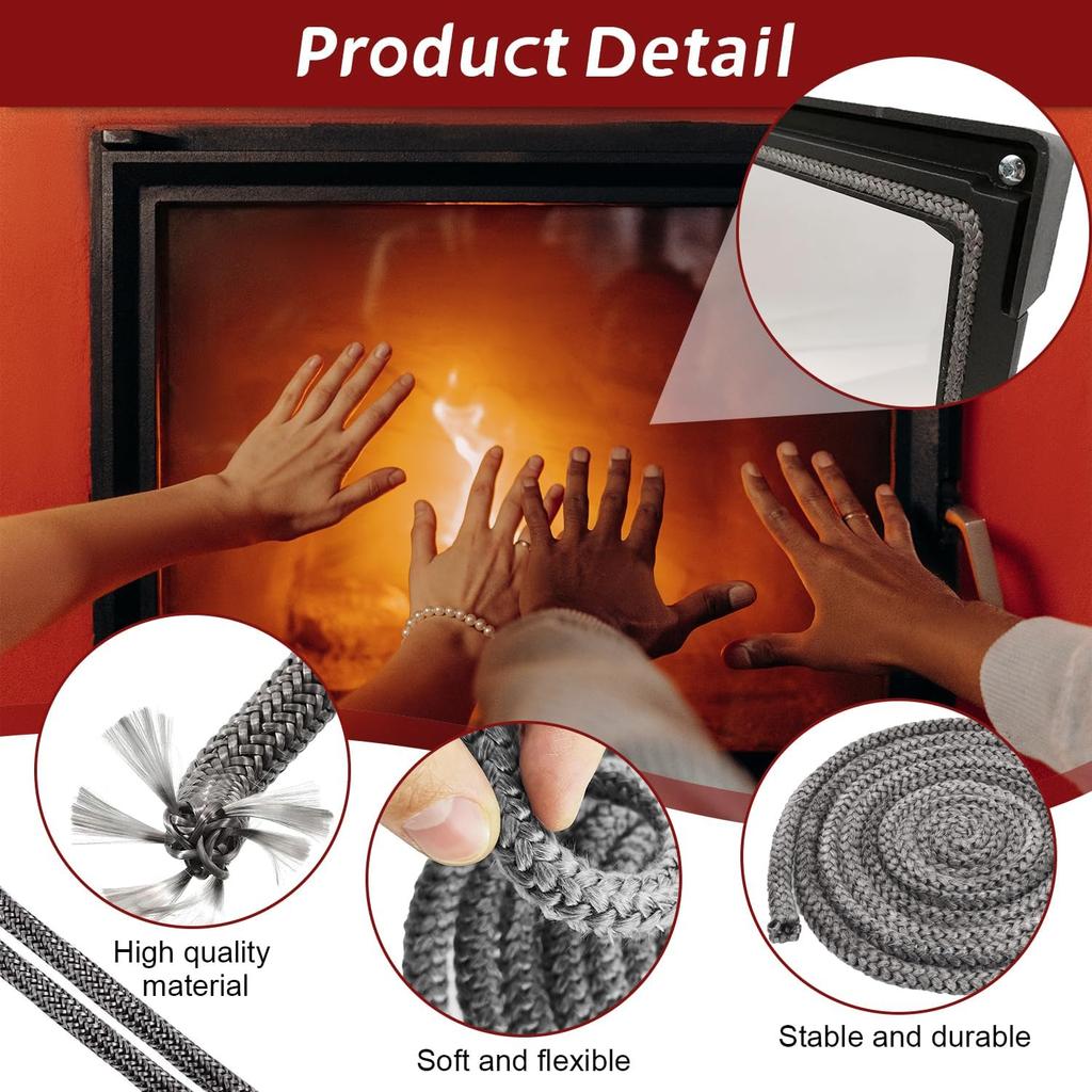 Fireplace Seal Cord Fireplace Refractory Gasket Stove Firewood Cord 6/8/10/12mm Fiberglass Rope Gasket for Fireplace and Stove