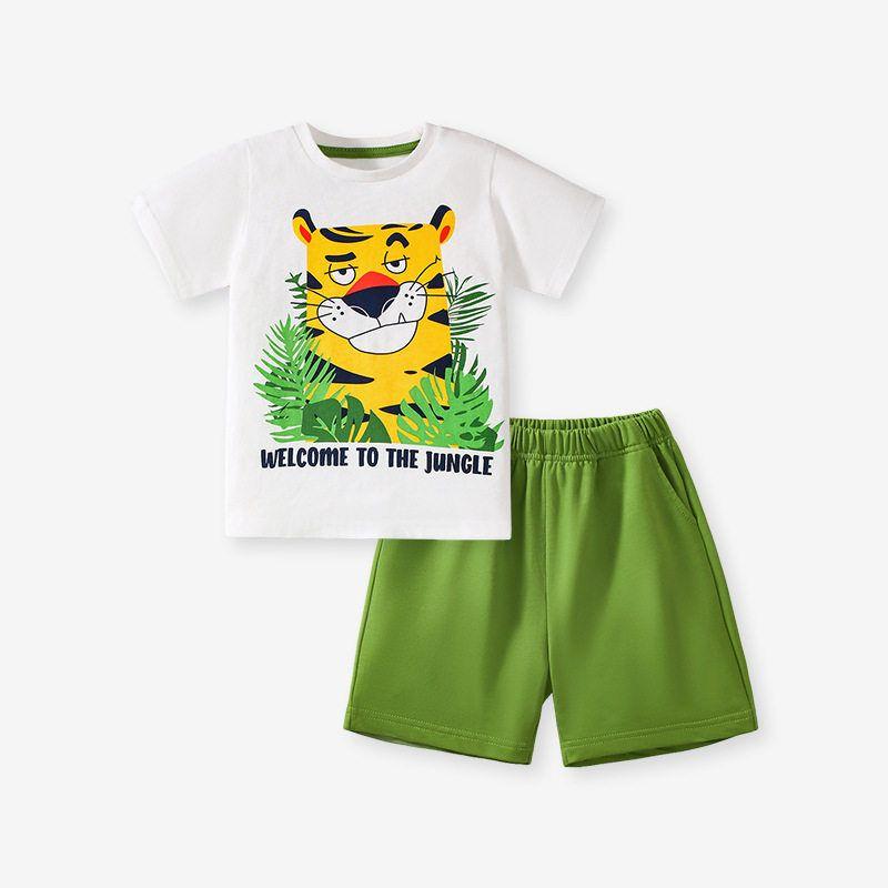 Little Maven Новый детский костюм Летний Чистый хлопок Детский костюм Европейский и американский Мультяшный Мальчишеский костюм с коротким рукавом 2073 7Y (140cm)