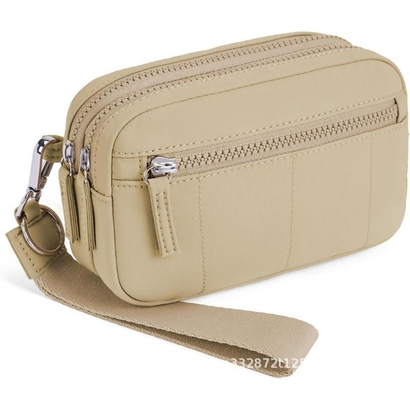 Sac de Poignet Imperméable en Nylon Double Couche Agrandi, Sac à Cartes pour Femmes, Monnaie, Portefeuille pour Téléphone Mobile, Bandoulière Réglable