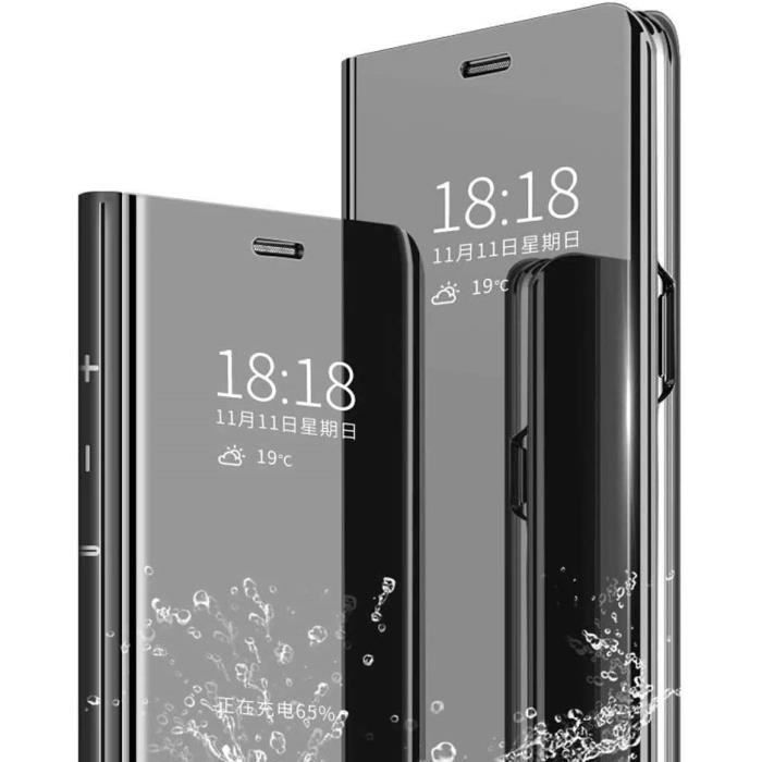 Skal för Xiaomi Mi 10 5G - LuffyShop - Spegel Flip Ultratunt - Anti-Repor - Stöttåligt - Svart