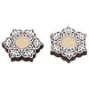 Set of 2 White Brown Wooden Floral Printing Block Decorative Tea Light Candle Holders, Diya Stands - Tea Light Holders - Christmas Diwali Decoration