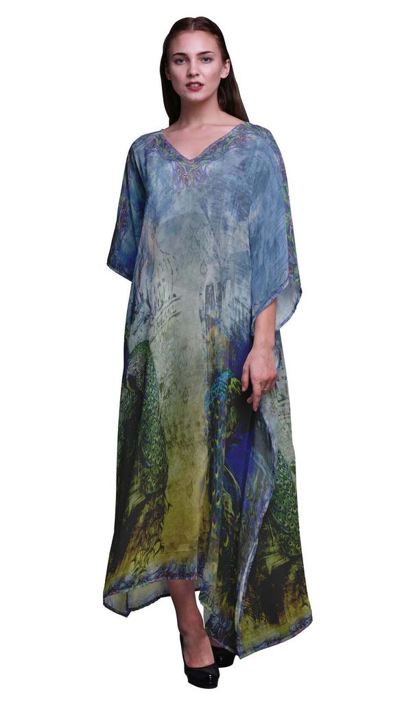 Phagun Peacock Mughal Womens Long Beach Kaftan Beachwear Bikini Coverup Maxi