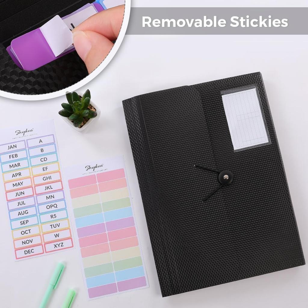 SKYDUE Expanding File Folder, Accordion File Organizer with 13 Pockets for A4/Letter Sized Paper, Accordion Folder with Labels - Document Receipt