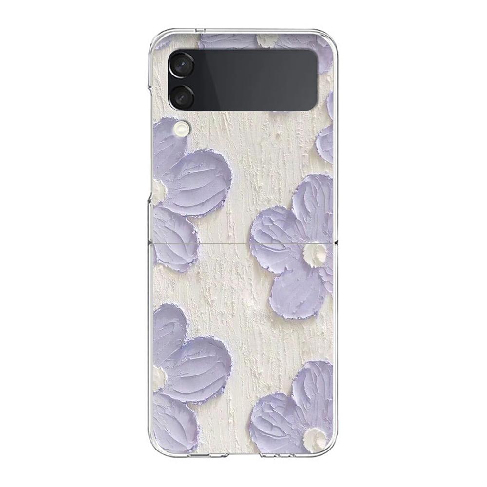 Love Flower Art Phone Case For Samsung Galaxy Z Flip 3 4 5 Hard Folding Clear PC Bumper For Samsung Z Flip3 Transparent Cover
