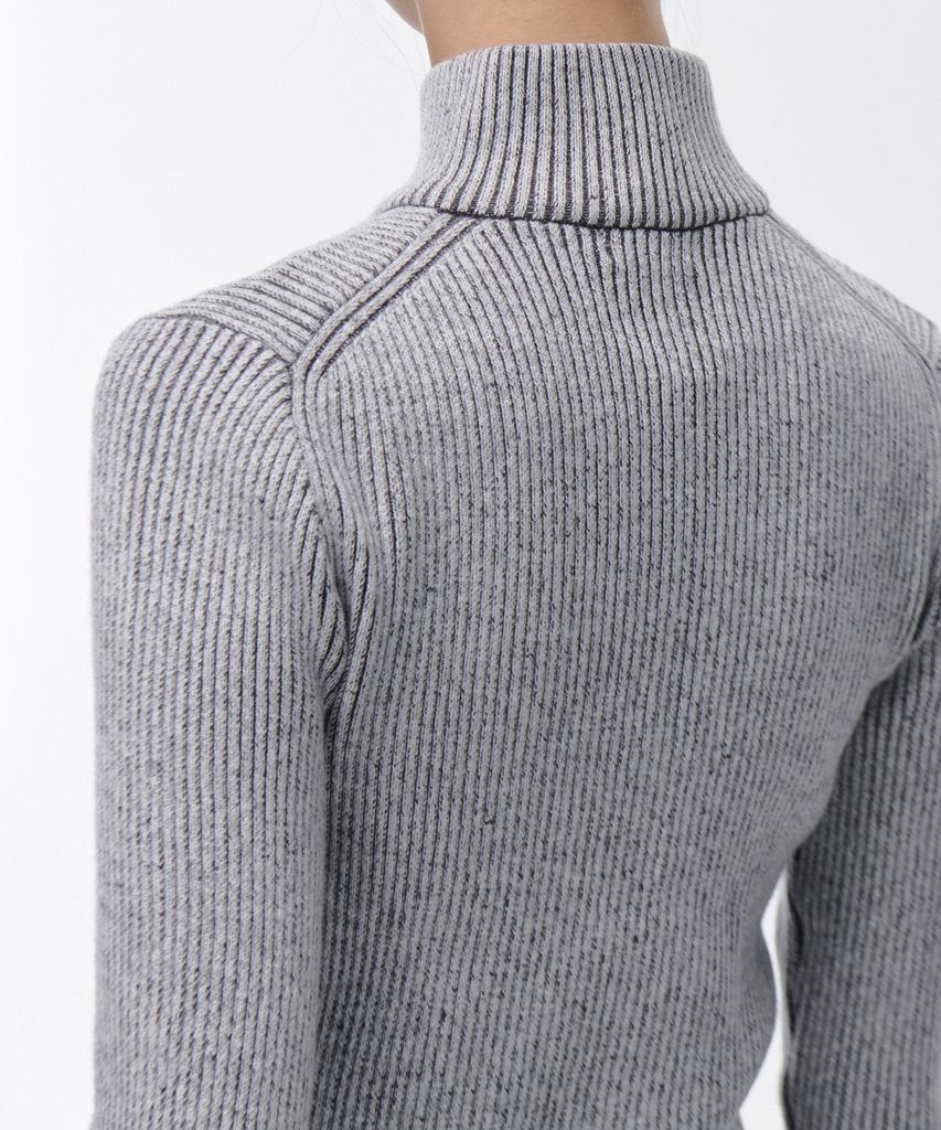 MUSINSA STANDARD WOMAN Ribbed Slim Knit Zip-Up [Two-Tone Gray]