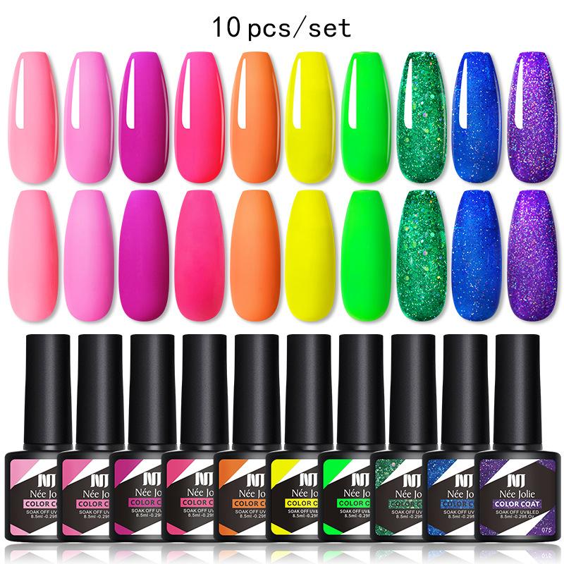 Nee Jolie 10-Color Gel Nail Polish Set Base Top Coat Soak Off UV LED Nail Art Kit for Beginners