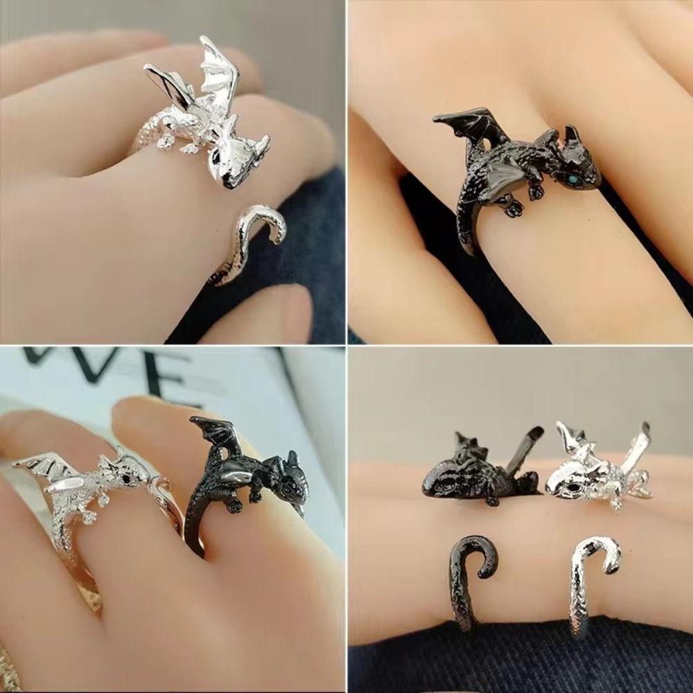 Adjustable Flying Dragon Ring Vintage Dark Animal Finger Rings Dragon Opening Rings  Couple Ring