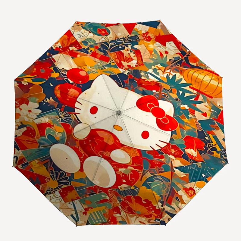 1pc Hello Kitty Festival Gift Umbrella - Automatic Opening/Closing Umbrella with Foldable Design and Iron Frame for Outdoor Use.K088