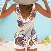 Women Plus Size White Square Neck Wide Straps One Piece Boyshort Swimsuit Ghost Pumpkin Print