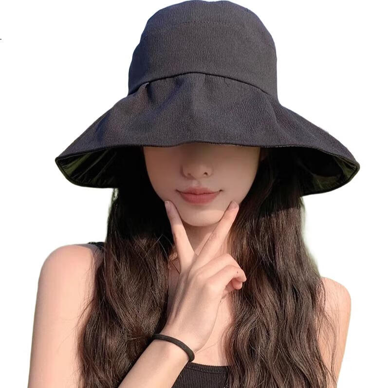 XUEXIMAN New Sun Protection Hat for Women, Summer Black Gel UV-Resistant Bowler Fisherman Hat with Wide Brim for Face And Sun Protectio