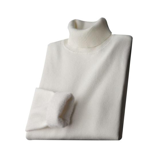 Fall Winter Men Sweater Half-High Collar Knit Thick Plush Lining Elastic Long Sleeves Warm Solid Color Bottoming Knitwear Loose Daily Wear Sweaterts