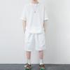 2-teiliges/Set Herren Sommer Sportanzug O-Ausschnitt Kurzarm T-Shirt Elastische Taille Verstellbarer Kordelzug Weitbein-Shorts Set Waffeltextur