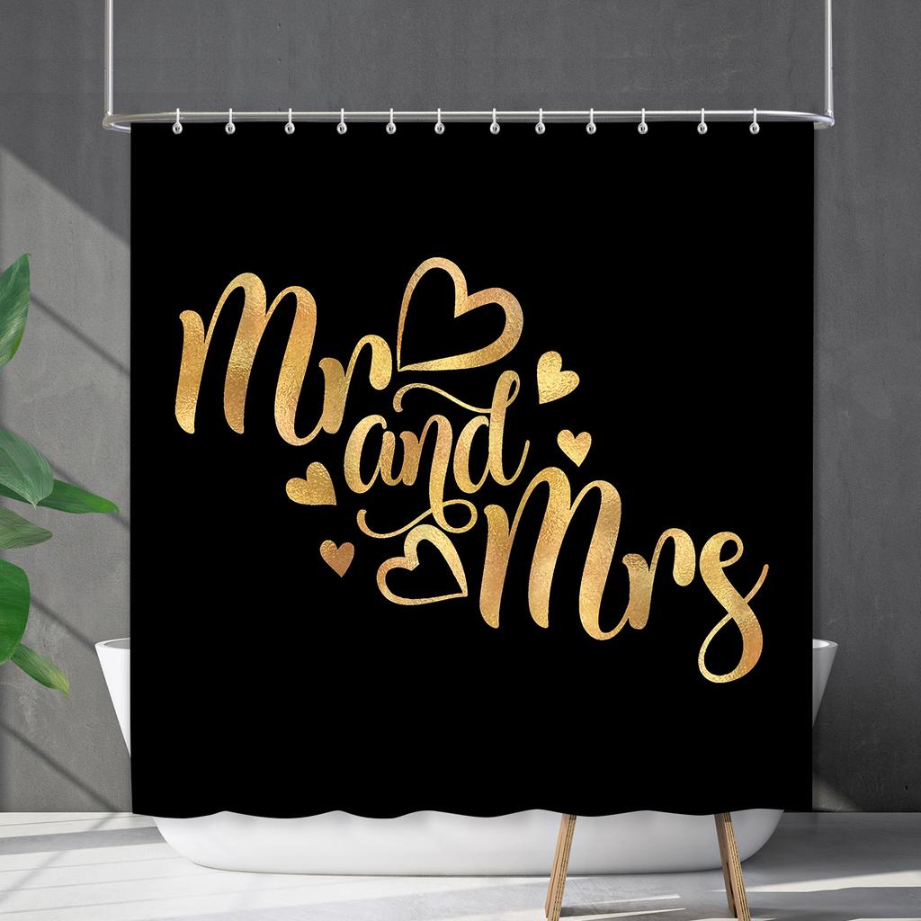 Shower Curtain Waterproof And Mildew-Proof Digital Printing English Alphabet Shower Curtain Bathroom Shower Cloth Partition Curtain Free Of Punching