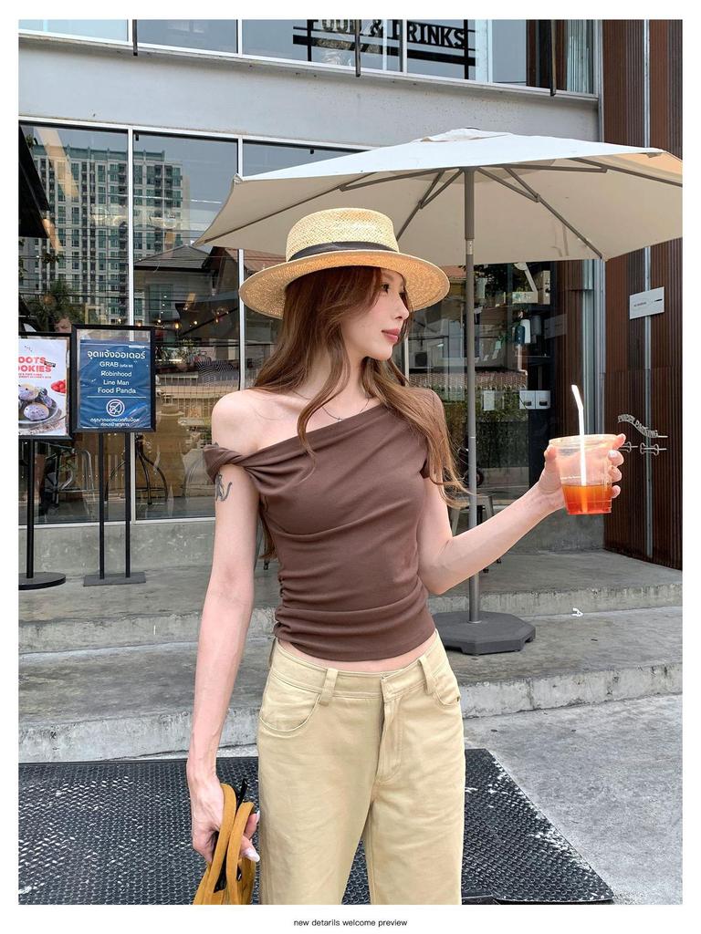 2025 Asymmetrical Off-Shoulder T-Shirt – Women's Summer Spicy Design