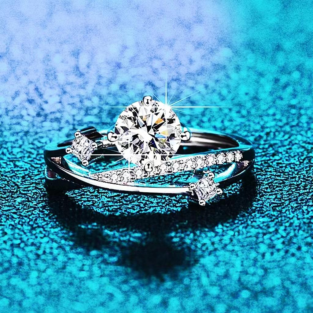

Luxury Zircon Rings for Women Opening Adjustable Weave Rhinestone Ring Engagement Wedding Jewelry Fashion Girlfriend Adjustable серебряный