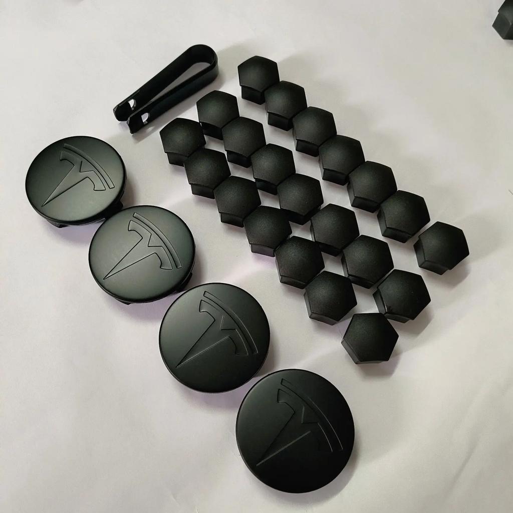 Pwmnb5 4PCS 25PCS 29PCS 56MM 57MM For Tesla Model3 ModelY Matte Black Juniper Sport Emblem Wheel Center Hub Cap Car Rims Cover Hubcaps