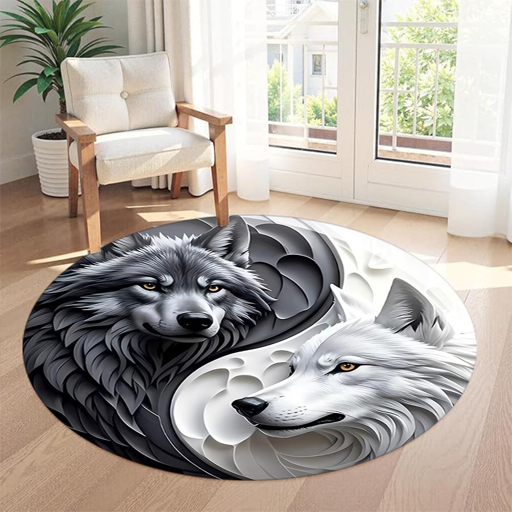 Wolf Round Office Rug Design for Dormitory Entryway Playrooms Living Rooms Anti-slip Round Rug Anime Office Decor Perfect Birthday Christmas Gift Idea