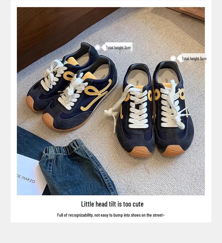 2025 Autumn Women's Retro Cowhide German Trainers with Asymmetrical Toe, Inner Lift, and Lace-up Design