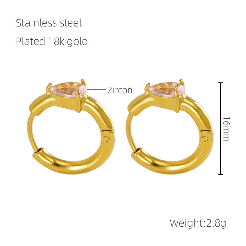 European & American Fashion Luxury Zirconia Water Drop Titanium Steel Hoop Earrings for Women
