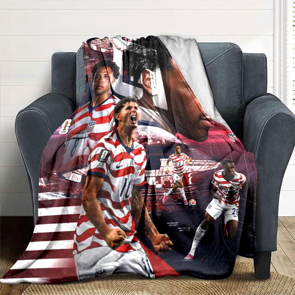 USA National Football Team Player Collage Print Flannel Blanket Soft Warm Throw Blanket Soccer Fan Sofa Bed Decor