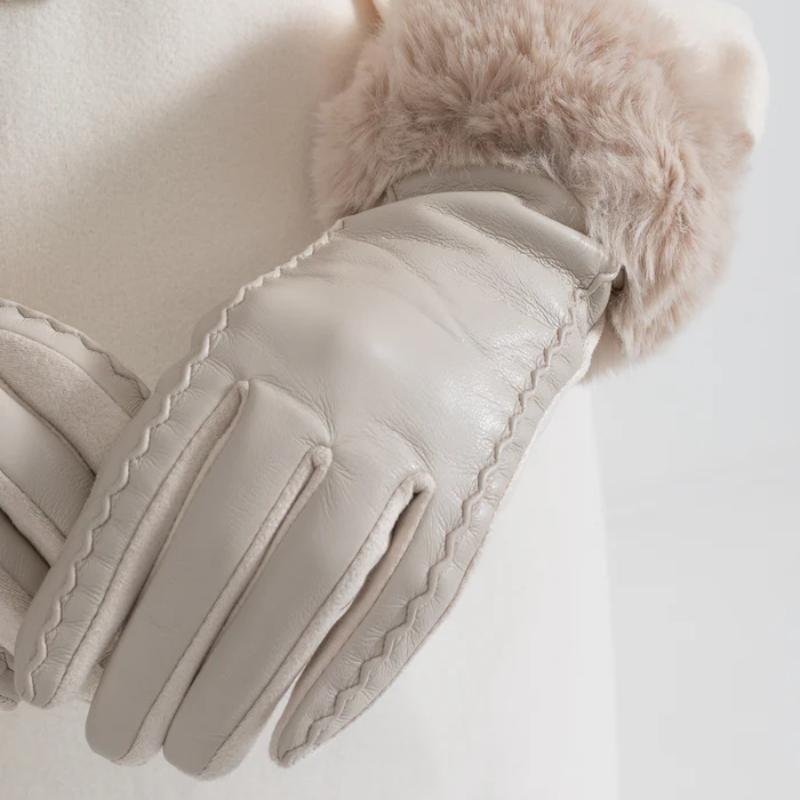 Warm Gloves Winter Leather Women's Gloves Outdoor Cold Winter Gloves with Fur Cuffs for Women