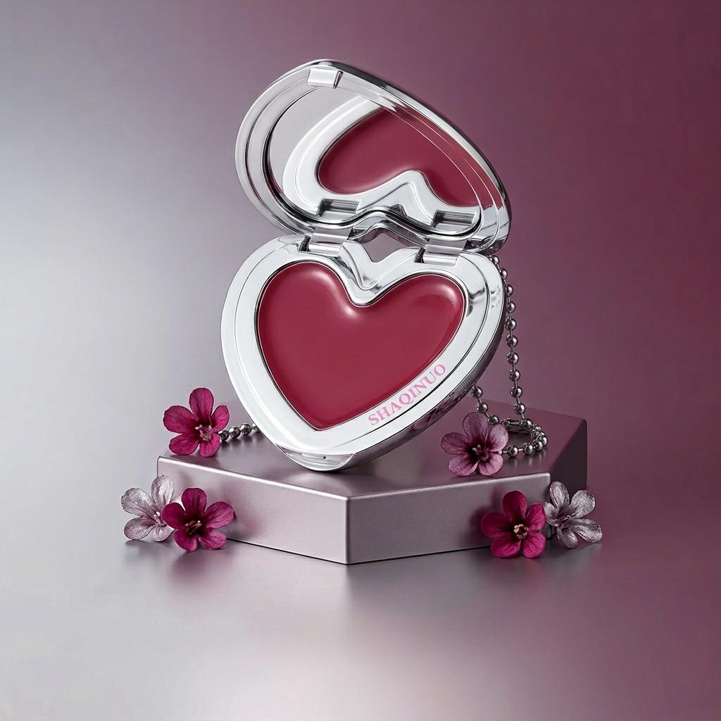 SHAQINUO Heart Shaped Mirror Lip Gloss Moisturizing Hydrating Solid Lip Balm Cute Silver Case Glossy Lip Tint Long Lasting Makeup Gift for Women