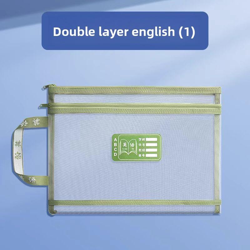 Subject Classification File Bags, Zipper Double-layer Large-capacity Student Homework Bags, Transparent Mesh A4 Document Bags