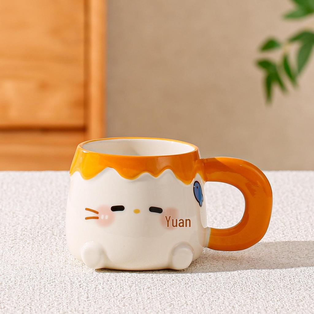 Cute Birthday Cat Candle Mug with Lid & Spoon - Heart Coffee Cup Gift