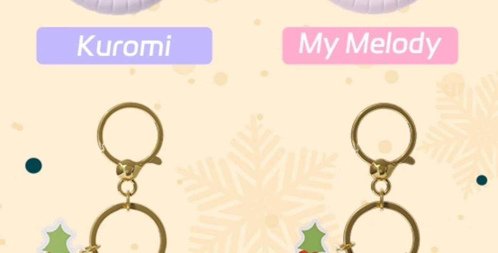 Sanrio Hello Kitty & Friends Christmas Wreath Keychain Set featuring Kuromi & Cinnamoroll Pendants