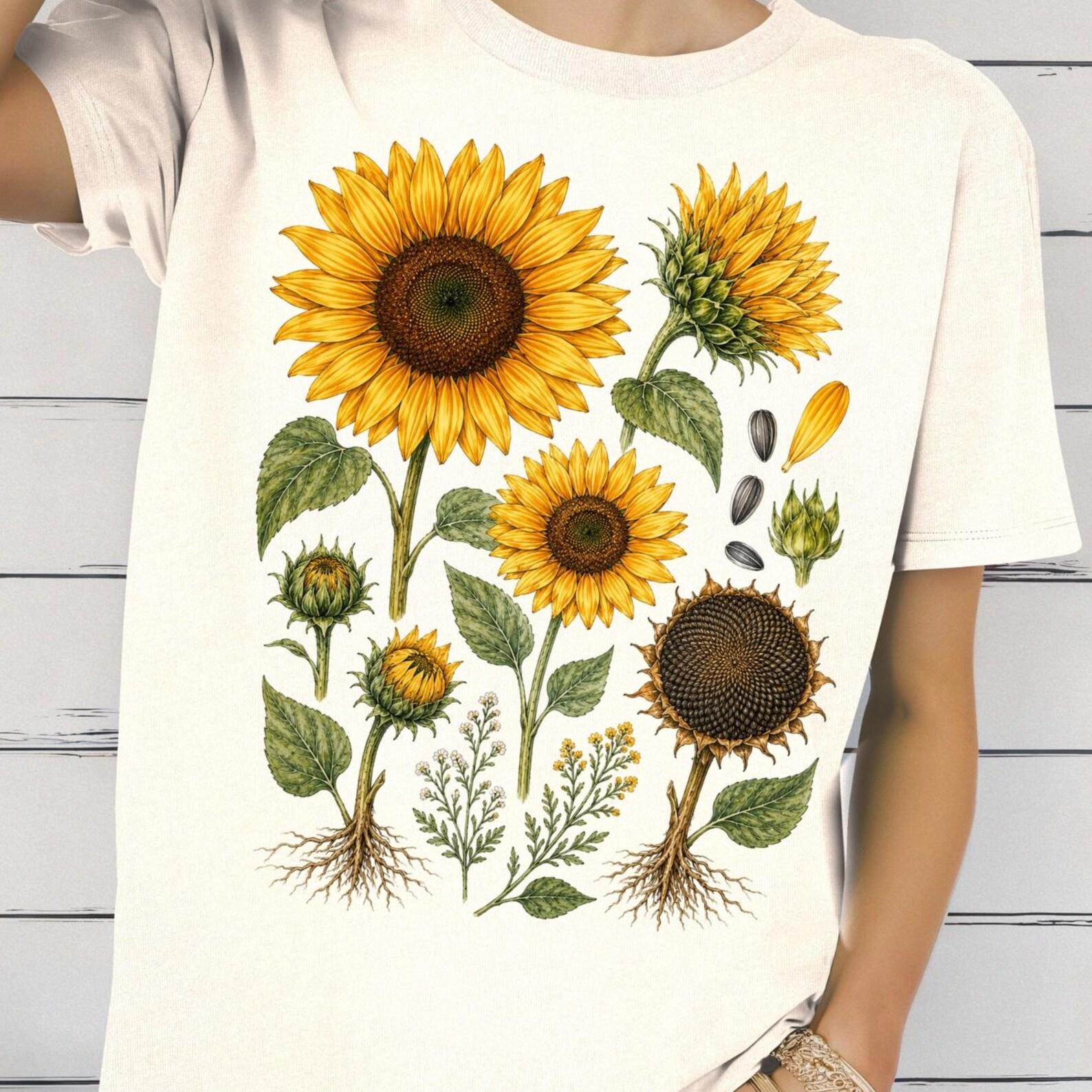 Pressed Sunflower Shirt, Botanical Sunflower Tee, Garden Flower T shirt, Sunflower Lover Shirt, Summer Garden Tee S